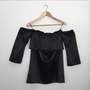 Zara Off  Shoulder Black Satin Long Sleeve blouse small